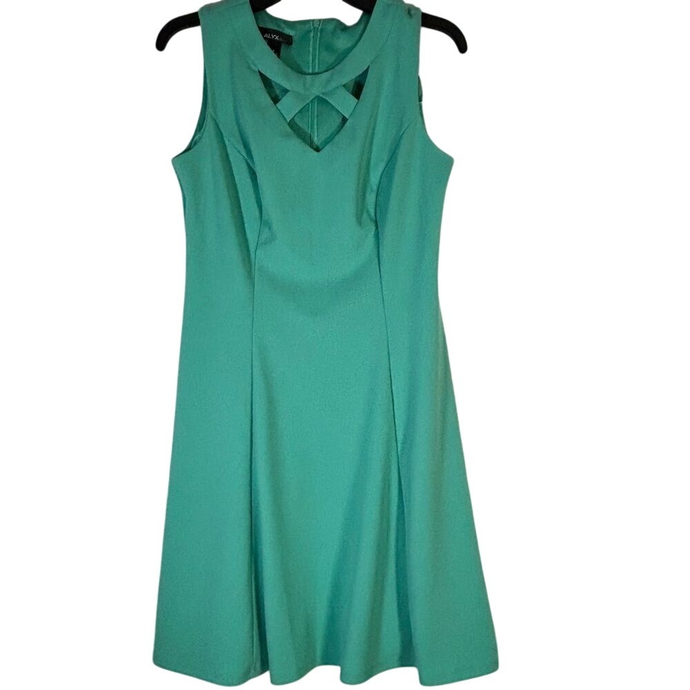 Alyx Teal Green Fit and Flare Dress Strappy Cutout Neckline Sleeveless Size 8